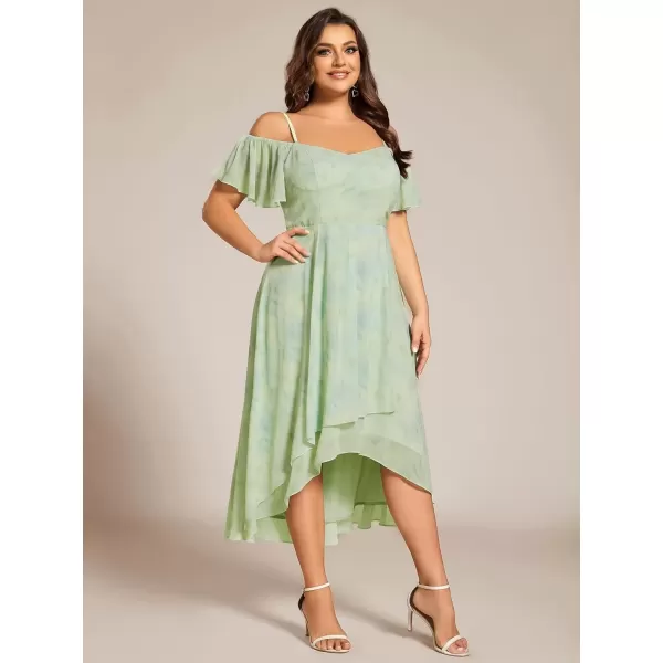 imageEverPretty Womens Plus Size Ruffle Sleeves Off Shoulder Empire Waist A Line Chiffon Summer Wedding Guest Dress 02103DALight Green Roses