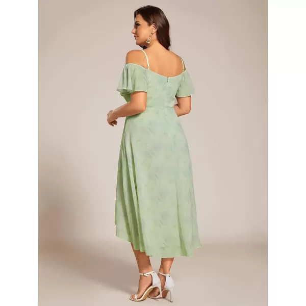 imageEverPretty Womens Plus Size Ruffle Sleeves Off Shoulder Empire Waist A Line Chiffon Summer Wedding Guest Dress 02103DALight Green Roses