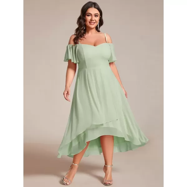 imageEverPretty Womens Plus Size Ruffle Sleeves Off Shoulder Empire Waist A Line Chiffon Summer Wedding Guest Dress 02103DAMint Green