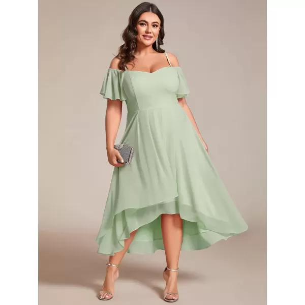 imageEverPretty Womens Plus Size Ruffle Sleeves Off Shoulder Empire Waist A Line Chiffon Summer Wedding Guest Dress 02103DAMint Green