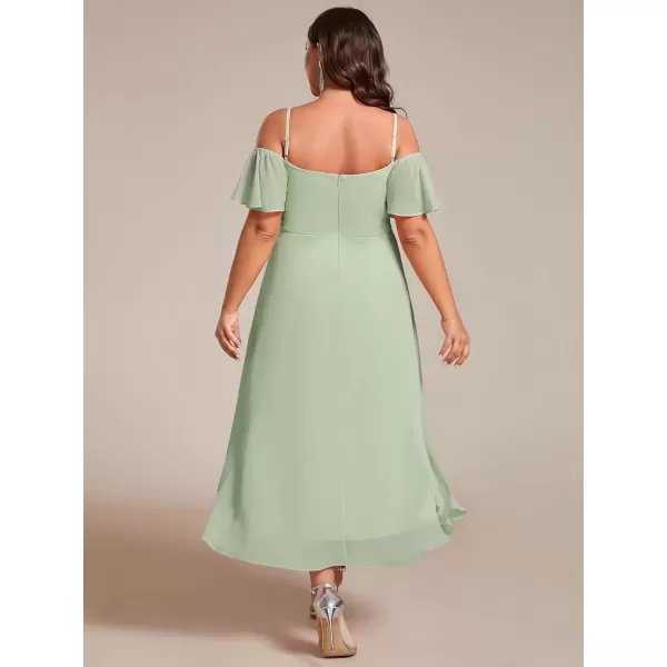 imageEverPretty Womens Plus Size Ruffle Sleeves Off Shoulder Empire Waist A Line Chiffon Summer Wedding Guest Dress 02103DAMint Green