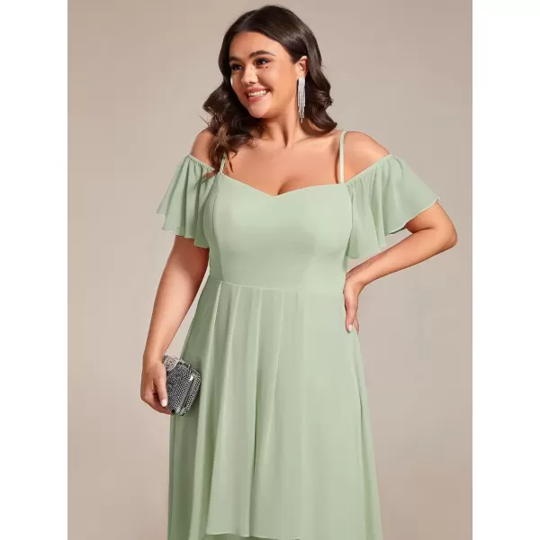 imageEverPretty Womens Plus Size Ruffle Sleeves Off Shoulder Empire Waist A Line Chiffon Summer Wedding Guest Dress 02103DAMint Green