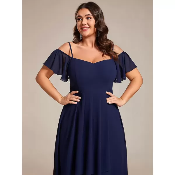 imageEverPretty Womens Plus Size Ruffle Sleeves Off Shoulder Empire Waist A Line Chiffon Summer Wedding Guest Dress 02103DANavy Blue