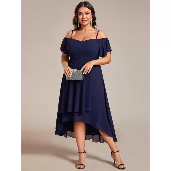 imageEverPretty Womens Plus Size Ruffle Sleeves Off Shoulder Empire Waist A Line Chiffon Summer Wedding Guest Dress 02103DANavy Blue