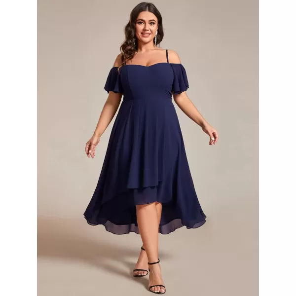 imageEverPretty Womens Plus Size Ruffle Sleeves Off Shoulder Empire Waist A Line Chiffon Summer Wedding Guest Dress 02103DANavy Blue