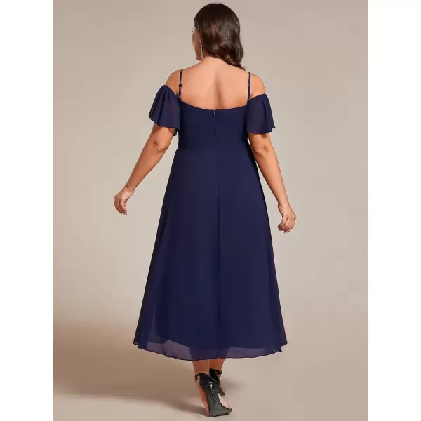 imageEverPretty Womens Plus Size Ruffle Sleeves Off Shoulder Empire Waist A Line Chiffon Summer Wedding Guest Dress 02103DANavy Blue