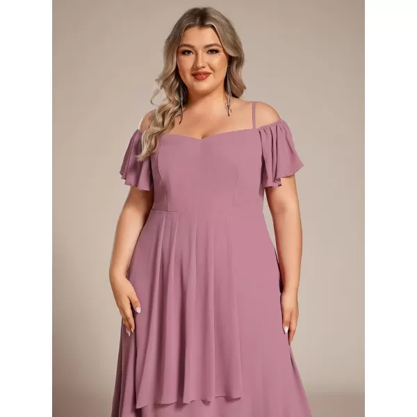 imageEverPretty Womens Plus Size Ruffle Sleeves Off Shoulder Empire Waist A Line Chiffon Summer Wedding Guest Dress 02103DAOrchid