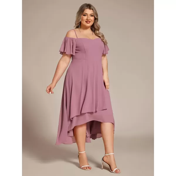 imageEverPretty Womens Plus Size Ruffle Sleeves Off Shoulder Empire Waist A Line Chiffon Summer Wedding Guest Dress 02103DAOrchid