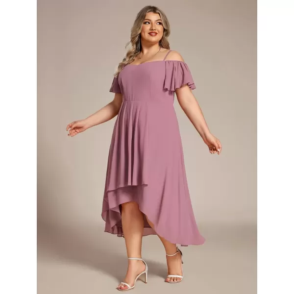 imageEverPretty Womens Plus Size Ruffle Sleeves Off Shoulder Empire Waist A Line Chiffon Summer Wedding Guest Dress 02103DAOrchid