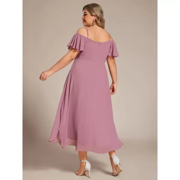 imageEverPretty Womens Plus Size Ruffle Sleeves Off Shoulder Empire Waist A Line Chiffon Summer Wedding Guest Dress 02103DAOrchid