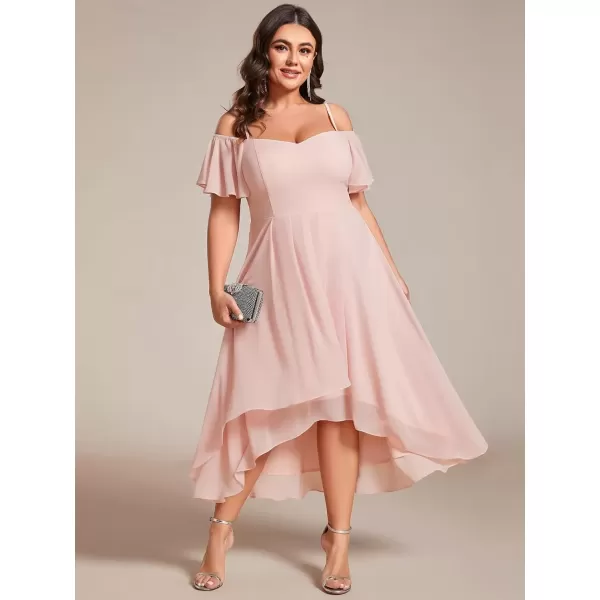 imageEverPretty Womens Plus Size Ruffle Sleeves Off Shoulder Empire Waist A Line Chiffon Summer Wedding Guest Dress 02103DAPink