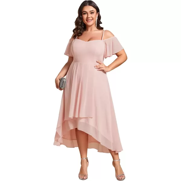 imageEverPretty Womens Plus Size Ruffle Sleeves Off Shoulder Empire Waist A Line Chiffon Summer Wedding Guest Dress 02103DAPink