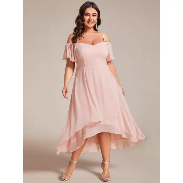 imageEverPretty Womens Plus Size Ruffle Sleeves Off Shoulder Empire Waist A Line Chiffon Summer Wedding Guest Dress 02103DAPink