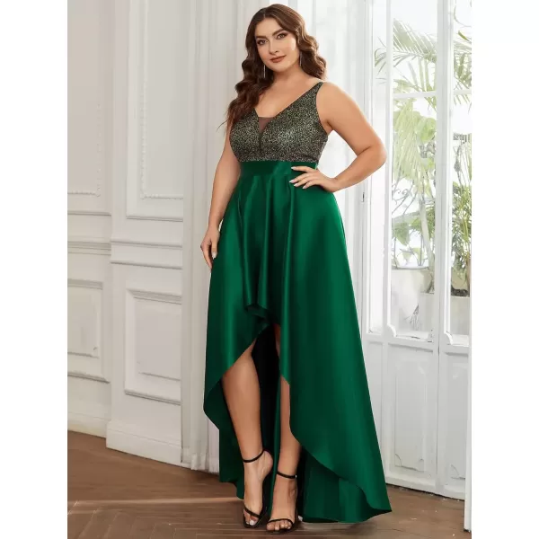 imageEverPretty Womens Plus Size Sequin VNeck HighLow Aline Evening Dress Prom Gowns 0667PZUSADark Green