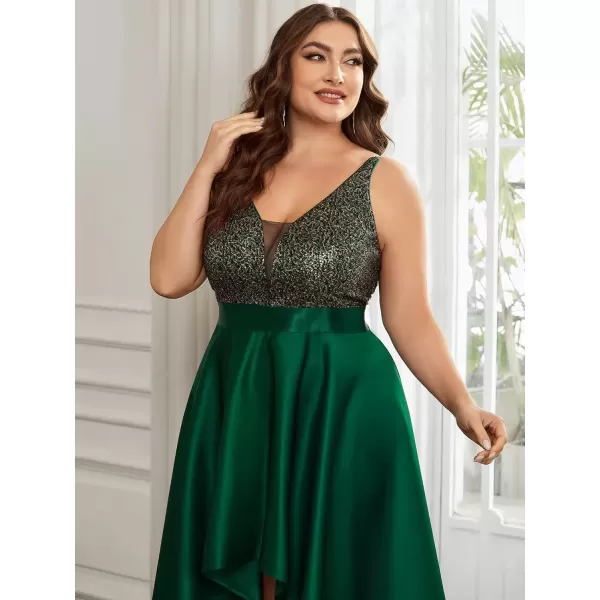 imageEverPretty Womens Plus Size Sequin VNeck HighLow Aline Evening Dress Prom Gowns 0667PZUSADark Green