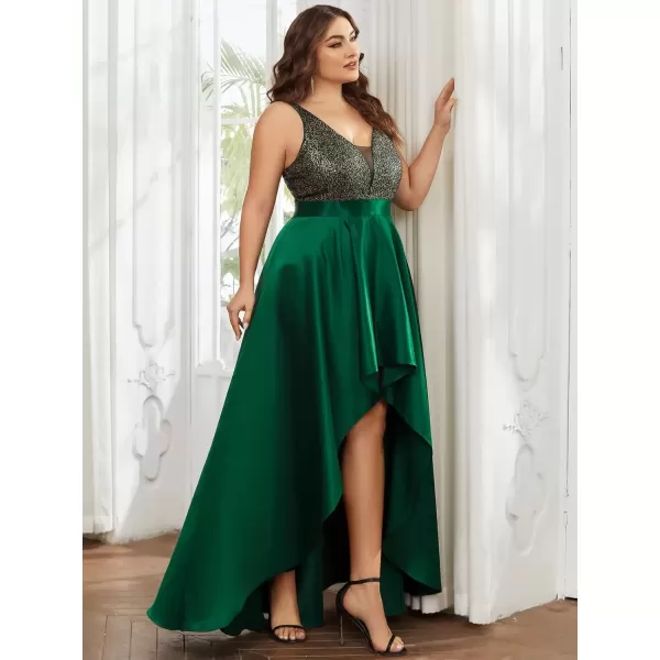 imageEverPretty Womens Plus Size Sequin VNeck HighLow Aline Evening Dress Prom Gowns 0667PZUSADark Green