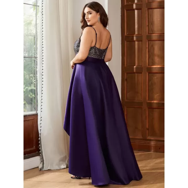 imageEverPretty Womens Plus Size Sequin VNeck HighLow Aline Evening Dress Prom Gowns 0667PZUSADark Purple