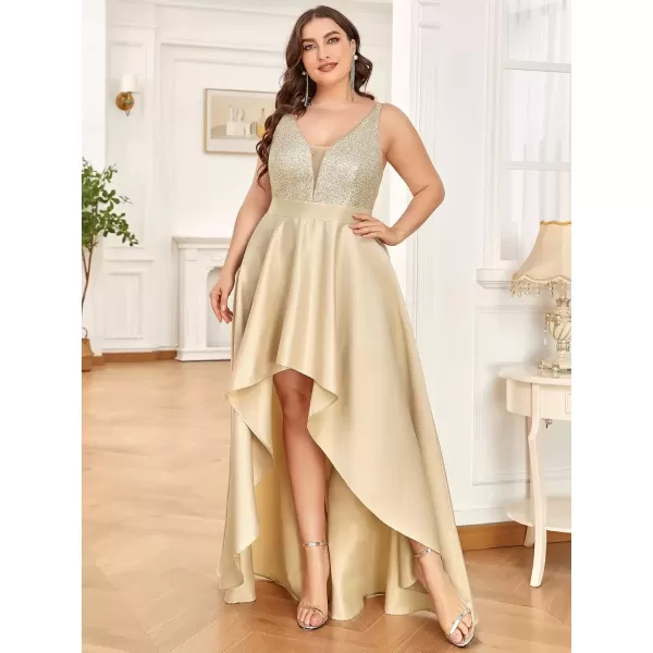 imageEverPretty Womens Plus Size Sequin VNeck HighLow Aline Evening Dress Prom Gowns 0667PZUSAGold