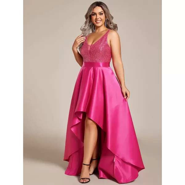 imageEverPretty Womens Plus Size Sequin VNeck HighLow Aline Evening Dress Prom Gowns 0667PZUSAHot Pink