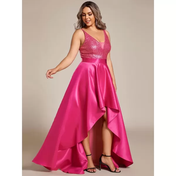 imageEverPretty Womens Plus Size Sequin VNeck HighLow Aline Evening Dress Prom Gowns 0667PZUSAHot Pink