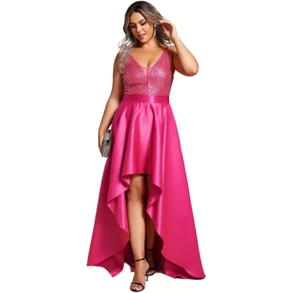 imageEverPretty Womens Plus Size Sequin VNeck HighLow Aline Evening Dress Prom Gowns 0667PZUSAHot Pink