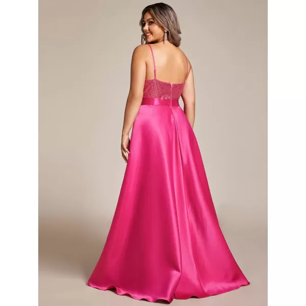 imageEverPretty Womens Plus Size Sequin VNeck HighLow Aline Evening Dress Prom Gowns 0667PZUSAHot Pink