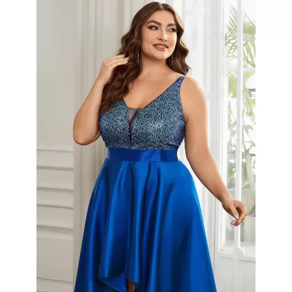 imageEverPretty Womens Plus Size Sequin VNeck HighLow Aline Evening Dress Prom Gowns 0667PZUSASapphire Blue