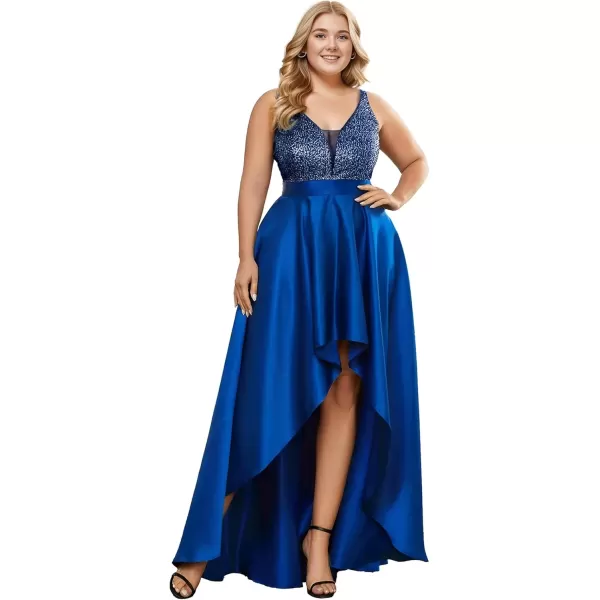 imageEverPretty Womens Plus Size Sequin VNeck HighLow Aline Evening Dress Prom Gowns 0667PZUSASapphire Blue