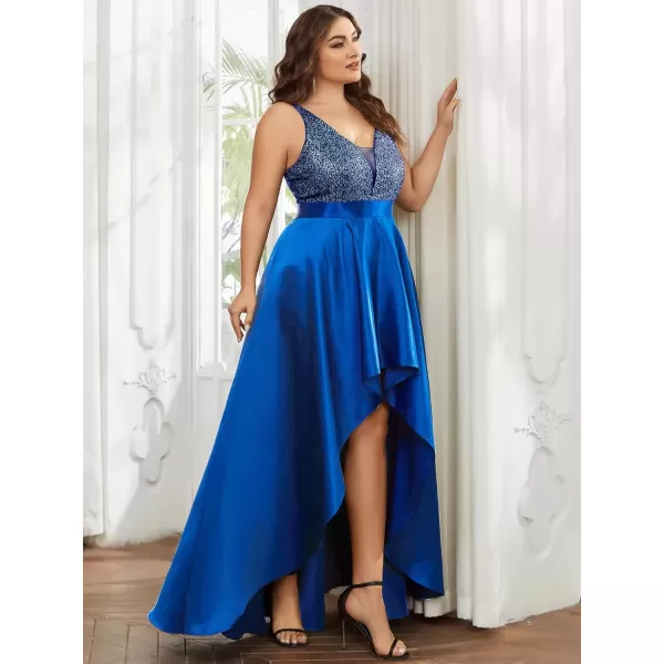 imageEverPretty Womens Plus Size Sequin VNeck HighLow Aline Evening Dress Prom Gowns 0667PZUSASapphire Blue