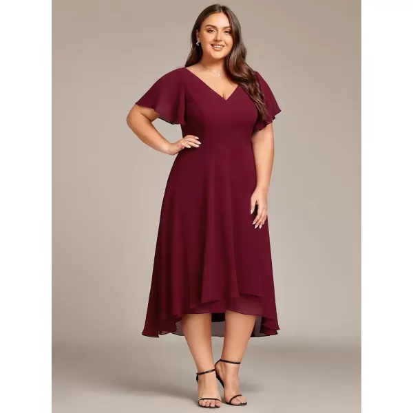 imageEverPretty Womens Plus Size V Neck Asymmetric Hem Chiffon Wedding Guest Dress 01756DABurgundy