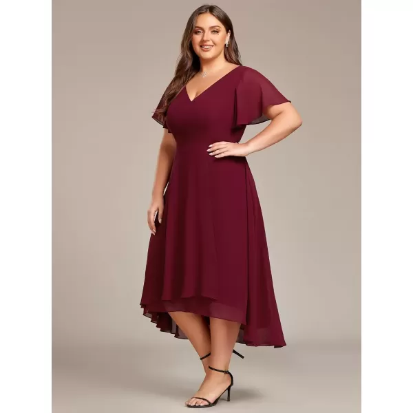 imageEverPretty Womens Plus Size V Neck Asymmetric Hem Chiffon Wedding Guest Dress 01756DABurgundy