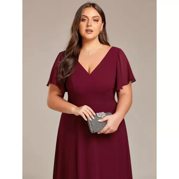 imageEverPretty Womens Plus Size V Neck Asymmetric Hem Chiffon Wedding Guest Dress 01756DABurgundy