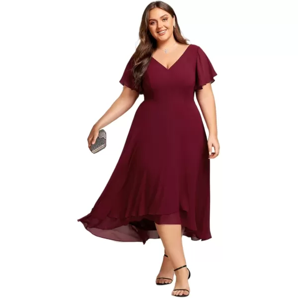 imageEverPretty Womens Plus Size V Neck Asymmetric Hem Chiffon Wedding Guest Dress 01756DABurgundy