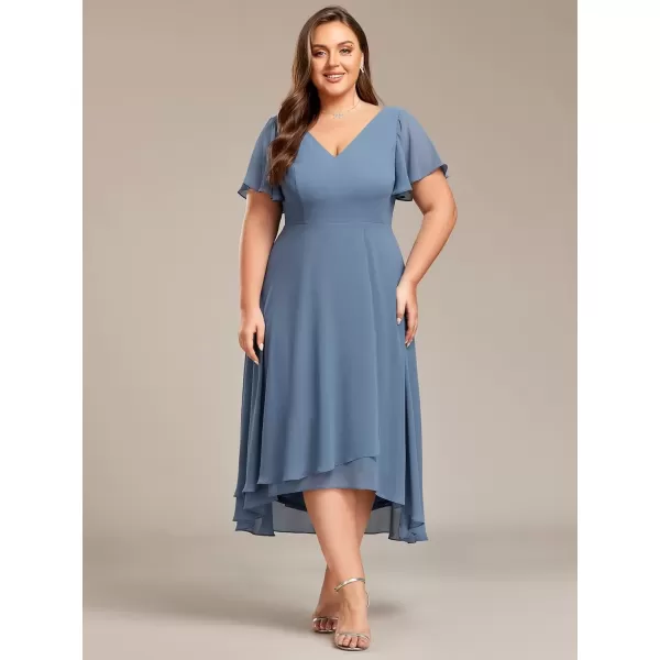 imageEverPretty Womens Plus Size V Neck Asymmetric Hem Chiffon Wedding Guest Dress 01756DADusty Blue