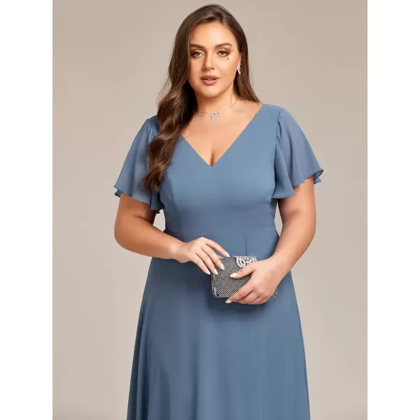 imageEverPretty Womens Plus Size V Neck Asymmetric Hem Chiffon Wedding Guest Dress 01756DADusty Blue