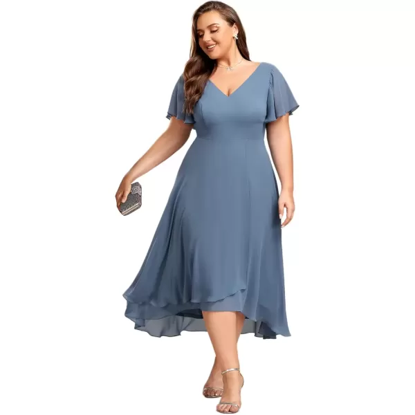 imageEverPretty Womens Plus Size V Neck Asymmetric Hem Chiffon Wedding Guest Dress 01756DADusty Blue