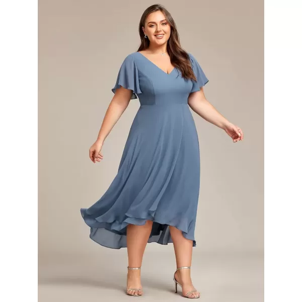 imageEverPretty Womens Plus Size V Neck Asymmetric Hem Chiffon Wedding Guest Dress 01756DADusty Blue