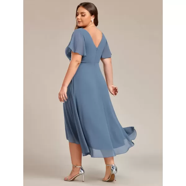 imageEverPretty Womens Plus Size V Neck Asymmetric Hem Chiffon Wedding Guest Dress 01756DADusty Blue