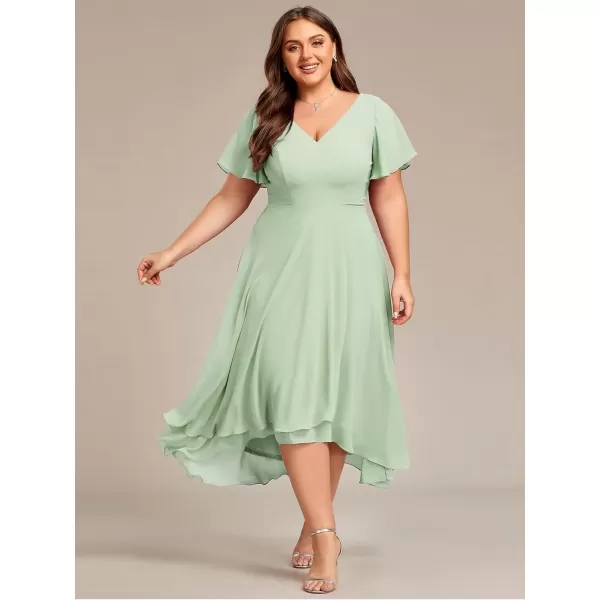 imageEverPretty Womens Plus Size V Neck Asymmetric Hem Chiffon Wedding Guest Dress 01756DAMint Green