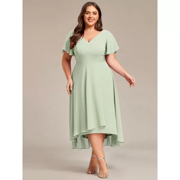 imageEverPretty Womens Plus Size V Neck Asymmetric Hem Chiffon Wedding Guest Dress 01756DAMint Green