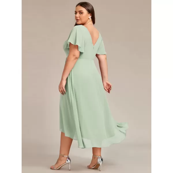 imageEverPretty Womens Plus Size V Neck Asymmetric Hem Chiffon Wedding Guest Dress 01756DAMint Green