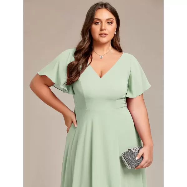 imageEverPretty Womens Plus Size V Neck Asymmetric Hem Chiffon Wedding Guest Dress 01756DAMint Green