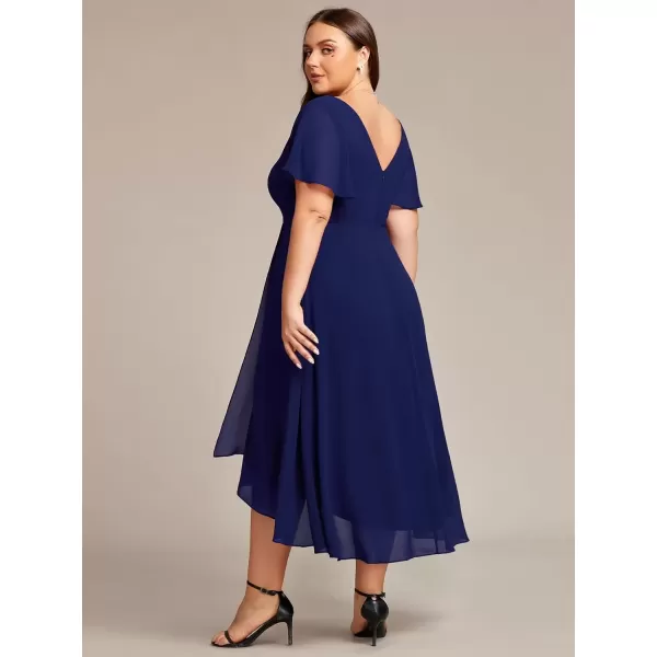 imageEverPretty Womens Plus Size V Neck Asymmetric Hem Chiffon Wedding Guest Dress 01756DANavy Blue