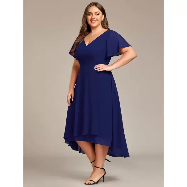 imageEverPretty Womens Plus Size V Neck Asymmetric Hem Chiffon Wedding Guest Dress 01756DANavy Blue