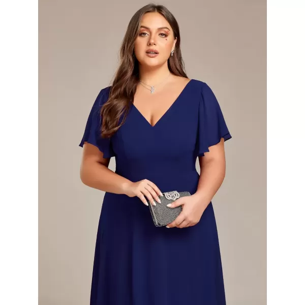 imageEverPretty Womens Plus Size V Neck Asymmetric Hem Chiffon Wedding Guest Dress 01756DANavy Blue