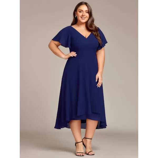 imageEverPretty Womens Plus Size V Neck Asymmetric Hem Chiffon Wedding Guest Dress 01756DANavy Blue