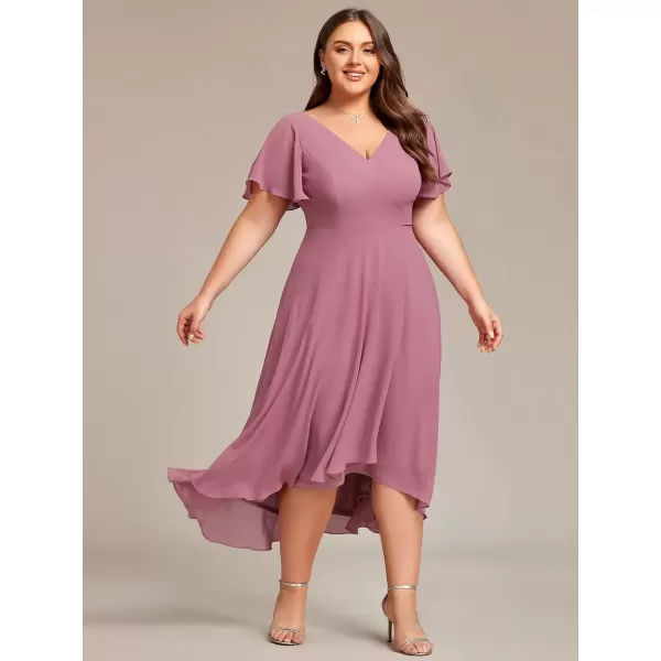 imageEverPretty Womens Plus Size V Neck Asymmetric Hem Chiffon Wedding Guest Dress 01756DAOrchid