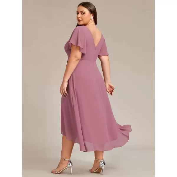 imageEverPretty Womens Plus Size V Neck Asymmetric Hem Chiffon Wedding Guest Dress 01756DAOrchid