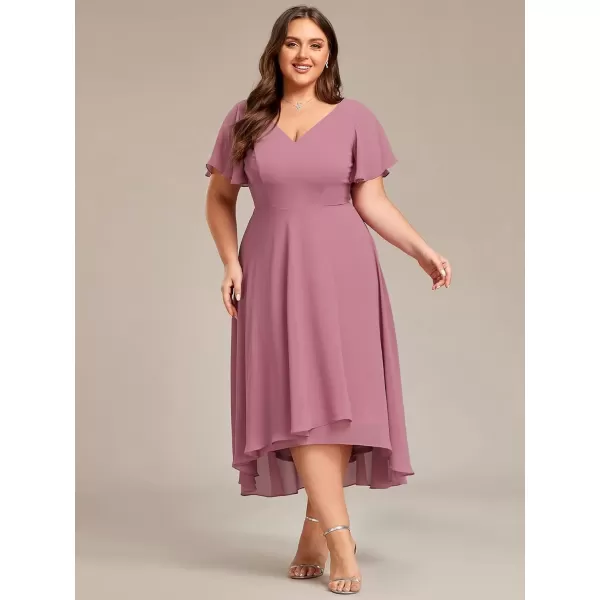 imageEverPretty Womens Plus Size V Neck Asymmetric Hem Chiffon Wedding Guest Dress 01756DAOrchid