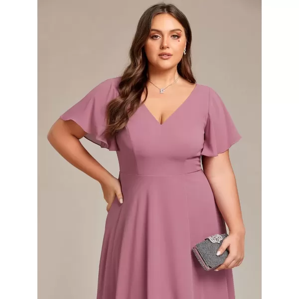 imageEverPretty Womens Plus Size V Neck Asymmetric Hem Chiffon Wedding Guest Dress 01756DAOrchid